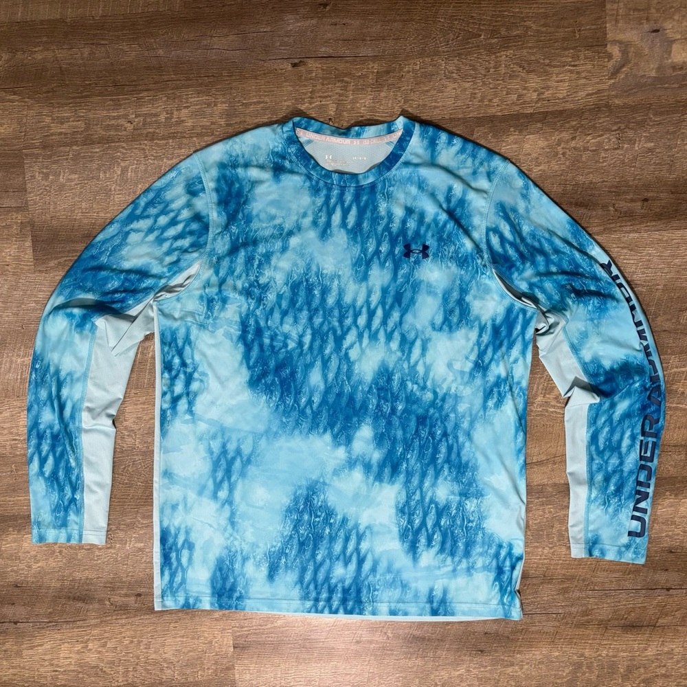 Under Armour Shirt Mens L BLUE WATER CAMO ISO-Chill Fish Performance Fishing AOP